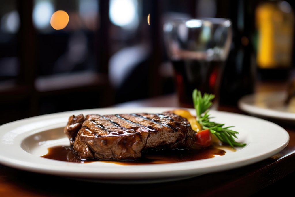 Ein Steak mit Rotweinsauce auf einem Teller